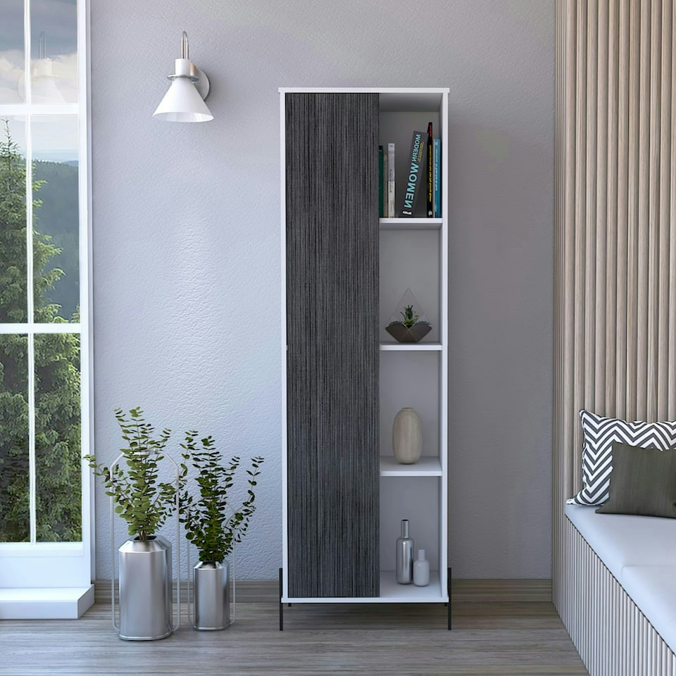 image 1 of Core Products Dallas Tall Storage Display Cabinet - White & Carbon Grey Oak Effect, H171.5cm x W54.8cm x D35.0cm White
