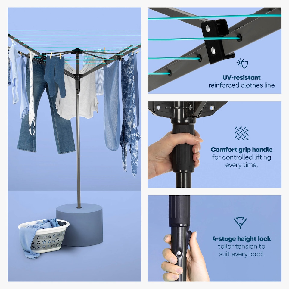 image 1 of LIVIVO 4 Arm Rotary Clothes Airer Charcoal
