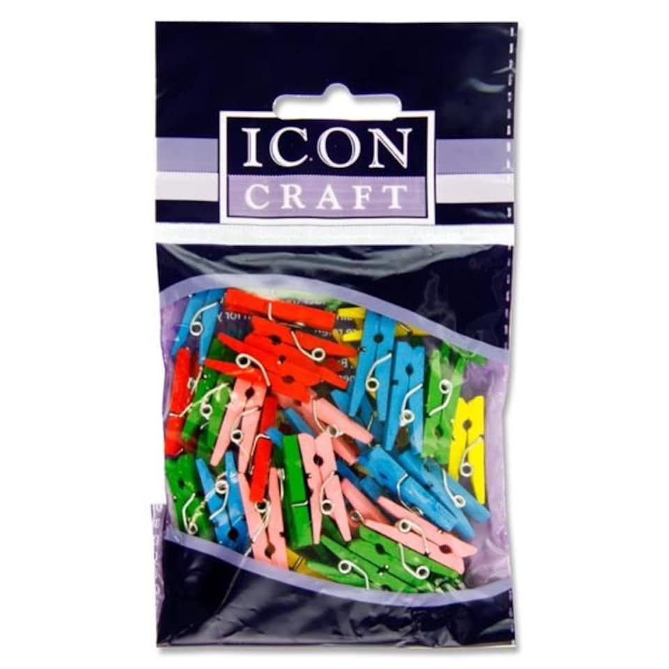 image 1 of Pack of 50 Assorted Colour Mini Clothes Pegs by Icon Craft