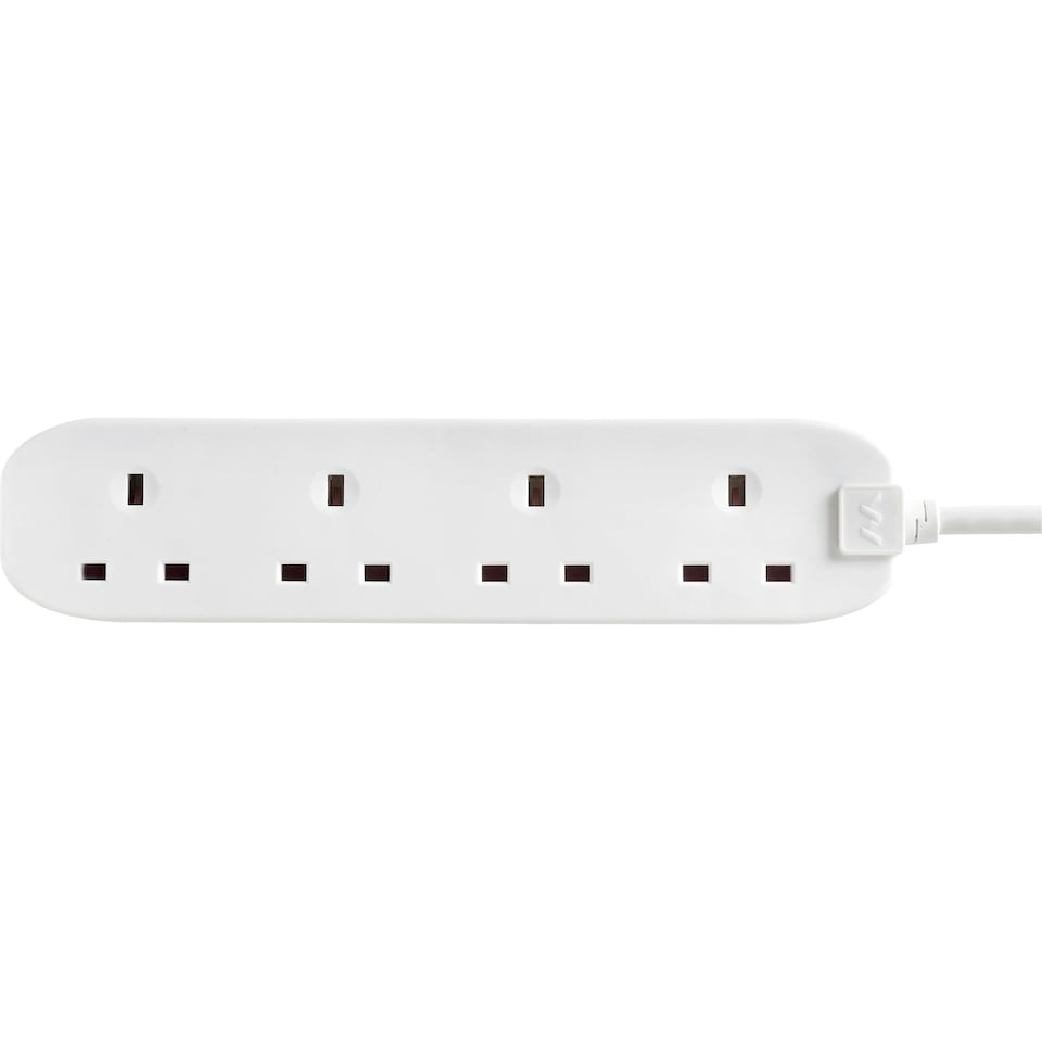 image 1 of Masterplug 4 Socket Extension Lead with 2m Cable, Wall-Fixing, White