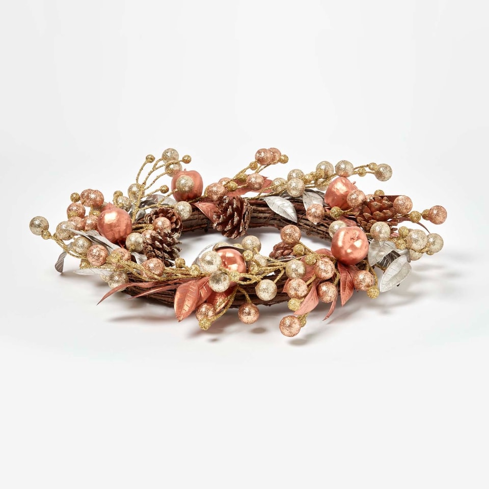 image 1 of Homescapes Champagne Pinecone & Apple Christmas Wreath