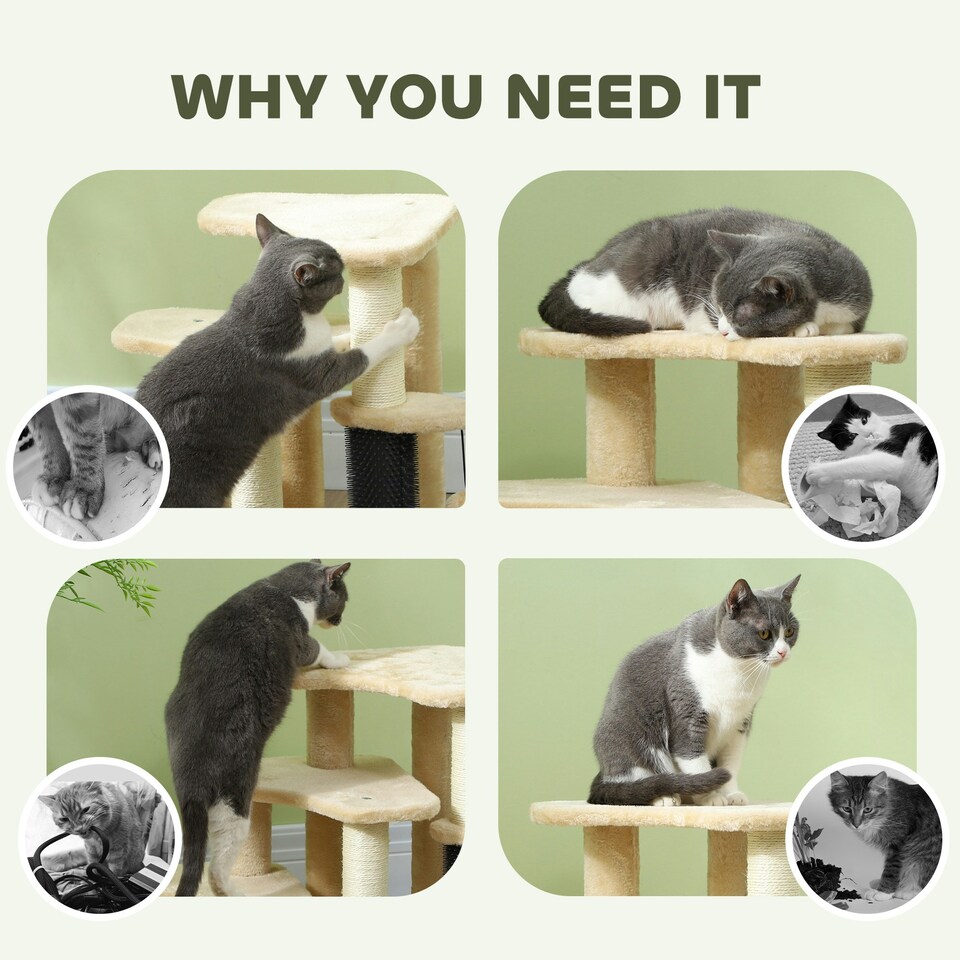 image 1 of PawHut Dog Cat Stairs Pet Steps for Bed Sofa with Scratching Post Beige