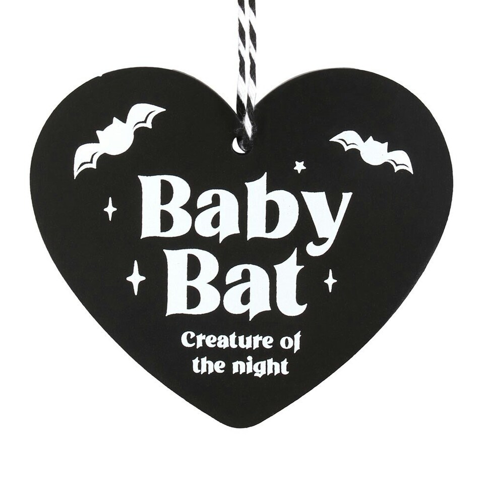 image 1 of Something Different Baby Bat Heart Hanging Sign - Black/White - One Size