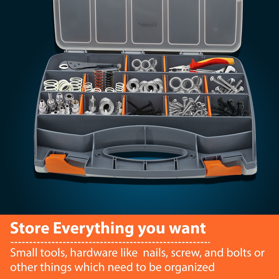 image 1 of 32 Compartment Double Sided Storage Box Tool Organiser Carry Case for Screws & Small Parts | Grey