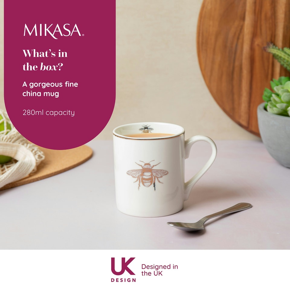 image 1 of Mikasa Queen Bee Straight-Sided Porcelain Mug, 280ml | White
