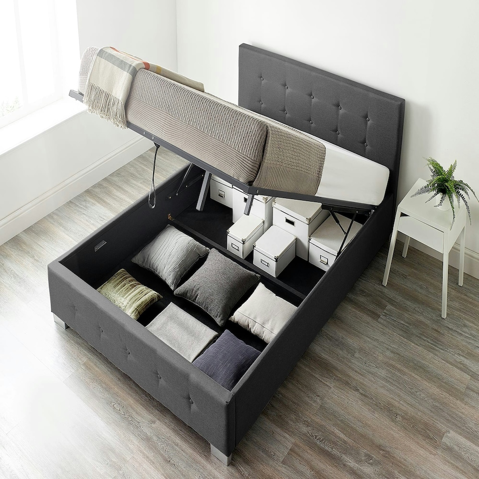 image 1 of End Lift Ottoman Storage Bed Single, Black Linen