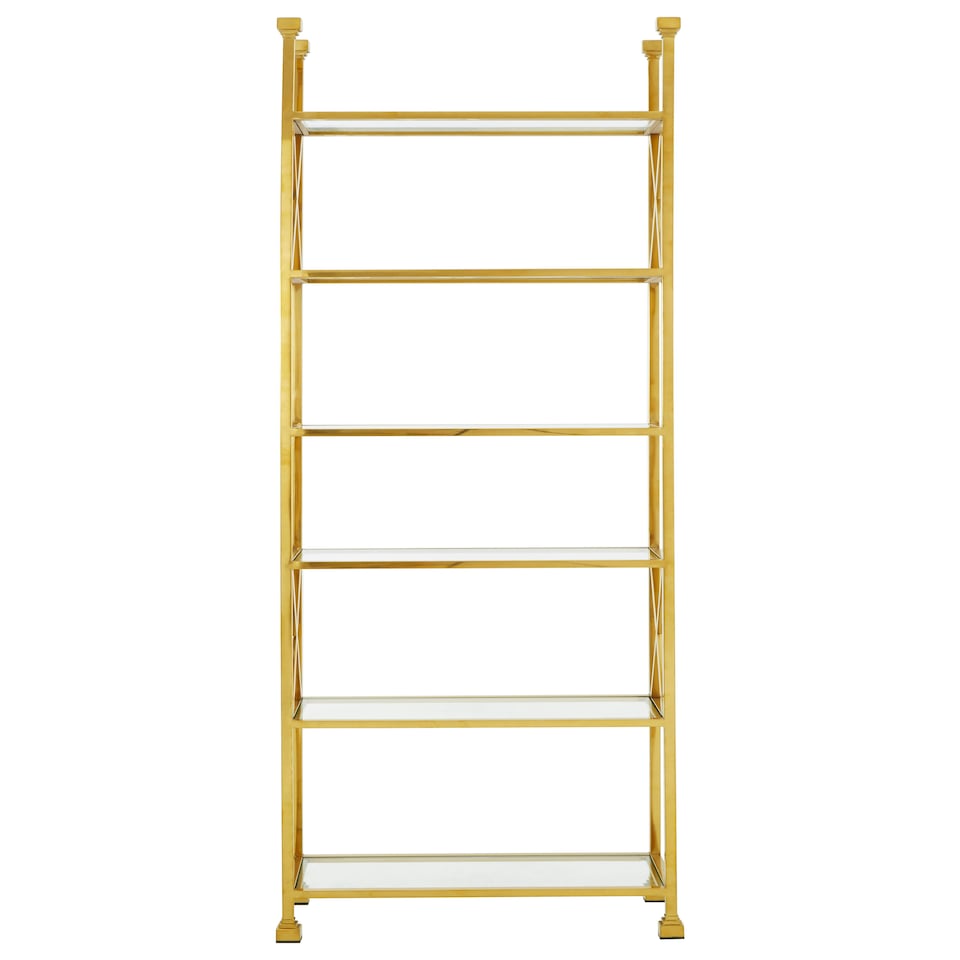 image 1 of Interiors by Premier Contemporary Gold Finish Cross Design Bookshelf, Sturdy Book Storage Shelf, Ample Storage Slimline Bookshelf Gold
