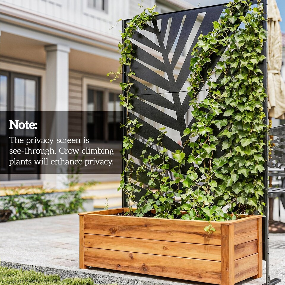 image 1 of Outsunny 6.5FT Metal Outdoor Privacy Screen Panel with Stand, Banana Leaf Style