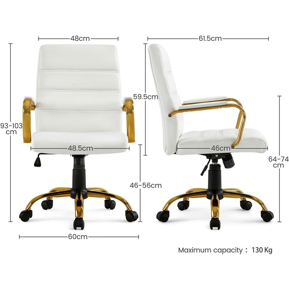 image 1 of Yaheetech Mid-Back Office Chair with Gold Frame White | White