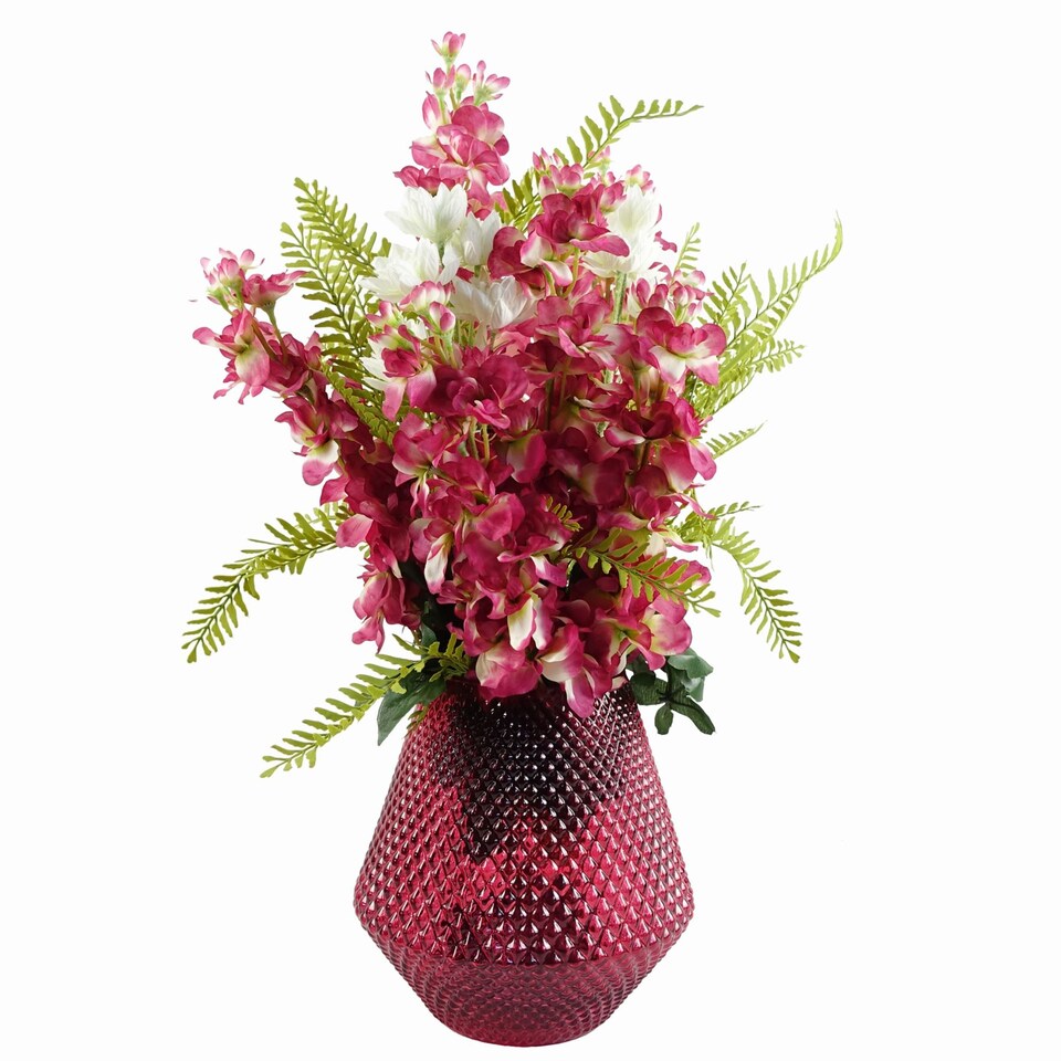 image 1 of Glass Vase Diamond Embossed Pink Glass Vase 23cm Botanik | Pink | 23