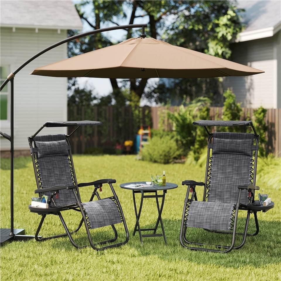 image 1 of Yaheetech 2-Piece Zero Gravity Chairs with Sunshade & Side Tray-Grey | Grey | Grey | One Size