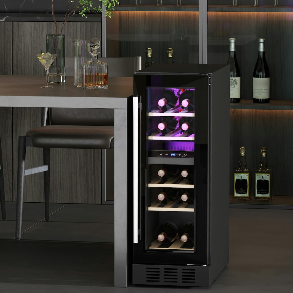 image 1 of HOMCOM 16 Bottle Dual Zone Built-in Wine Cooler Fridge with Glass Door