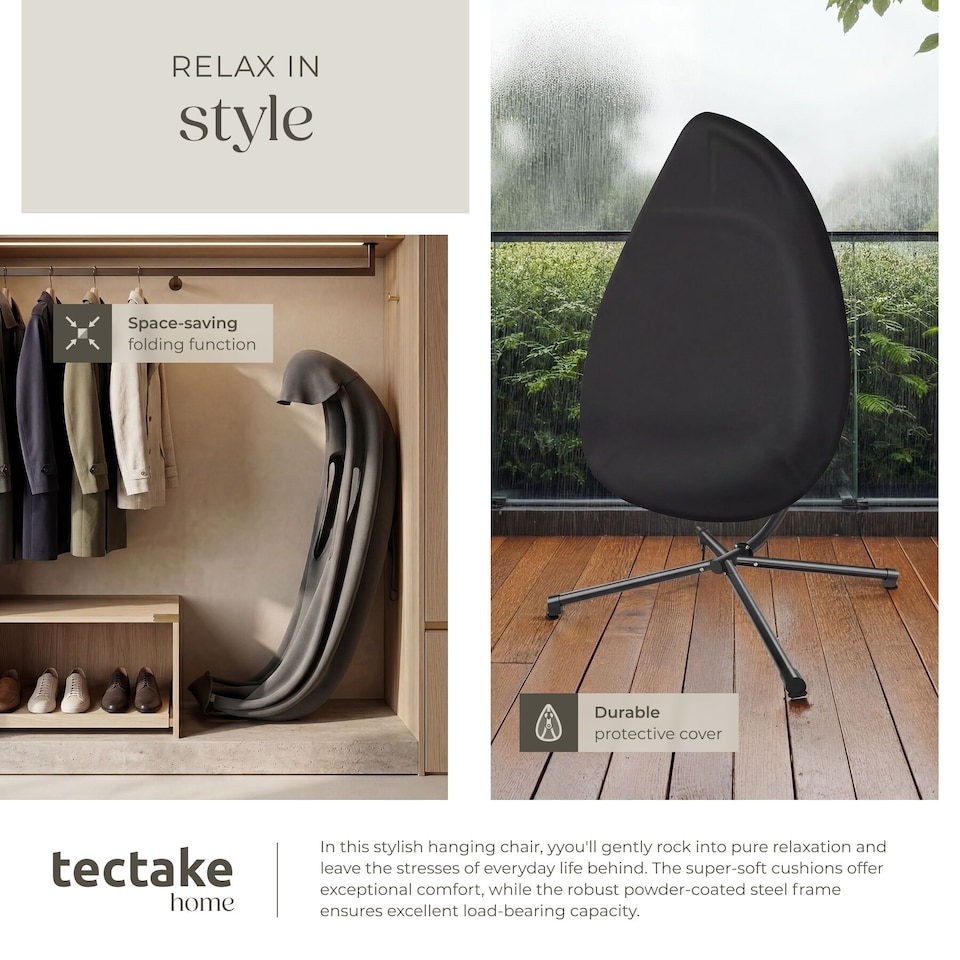 image 1 of Hanging Egg Chair Anika - with frame and extra thick seat cushion | Grey | anthracite | One Size | 1