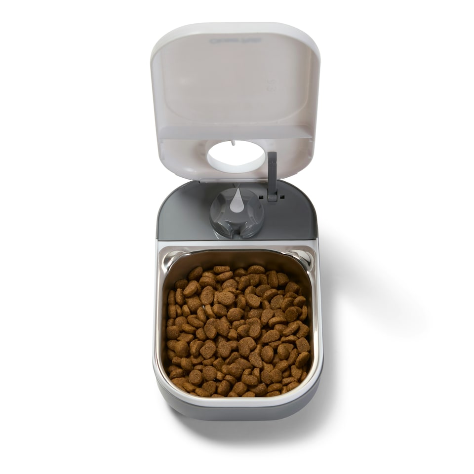 image 1 of Closer Pets One-Meal Automatic Dry/Wet Food Pet Feeder with Stainless Steel Bowl Inserts (C100) White
