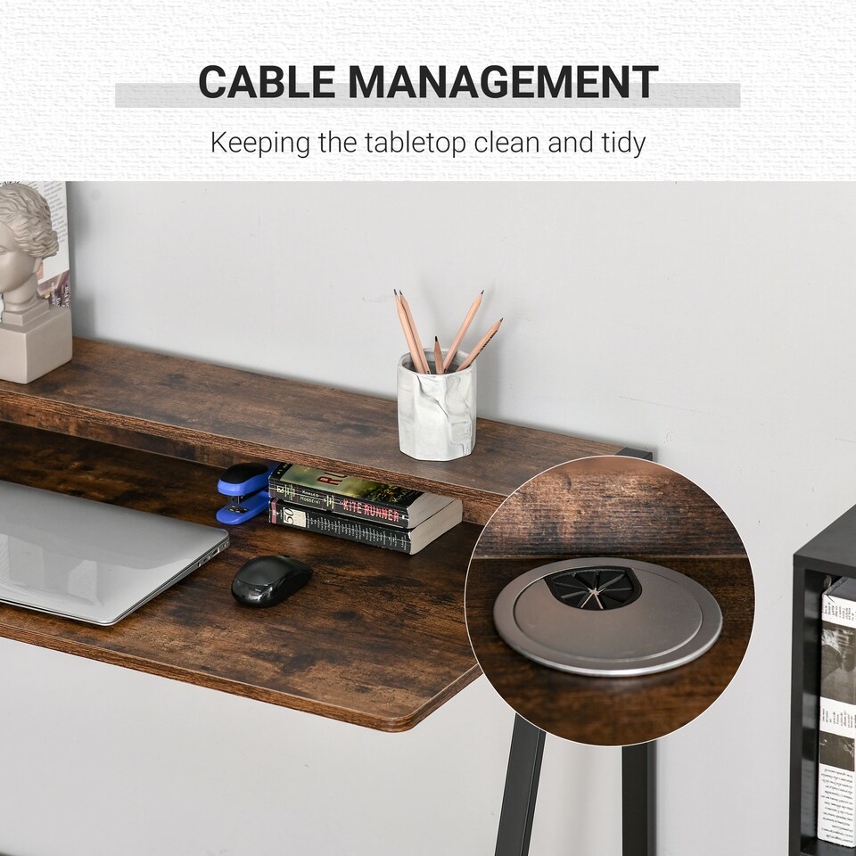 image 1 of HOMCOM Writing Desk Computer Table Home Office PC Laptop Workstation Storage Shelf 100L x 45W cm Rustic Brown