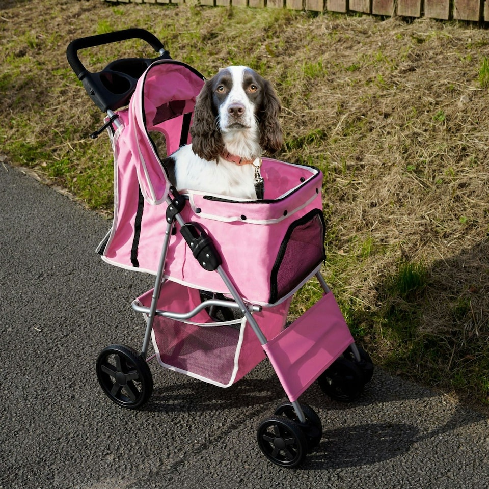 image 1 of Pet Stroller with Rain Cover – Pink One Size