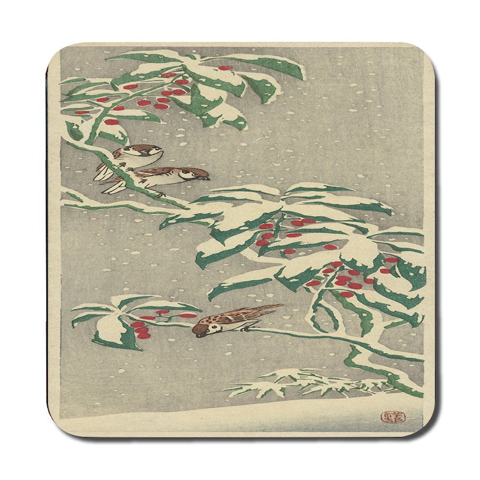 image 1 of Set Of 12 Placemat And Coaster Set With Designer Artwork Wood Bottom