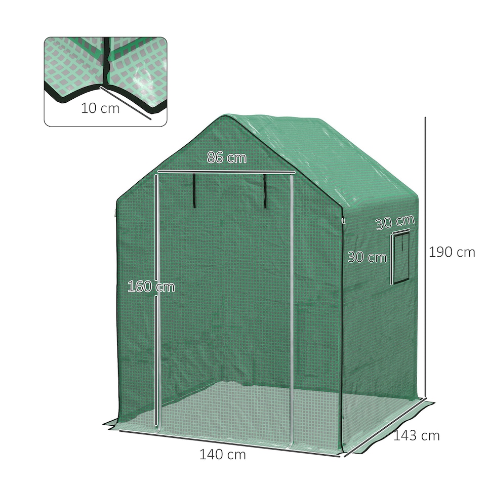 image 1 of Outsunny Walk-in Greenhouse Cover Replacement with Door and Mesh Windows, Green