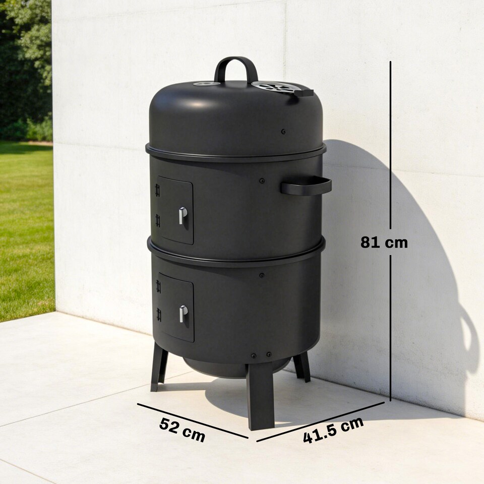 image 1 of Outsunny 3-in-1 Vertical Charcoal Smoker with 2 Grill Grates, Thermometer