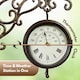 image 5 of Marco Paul 32cm Double Sided Outdoor Station Wall Clock and Thermometer Brown