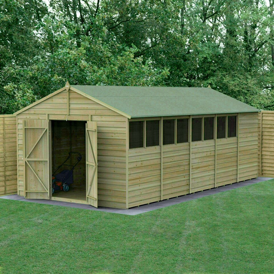 image 1 of Forest Garden 10x20 4LIFE Apex Shed 25yr Guarantee Overlap Pressure Treated- Double Door - 8 Windows Brown