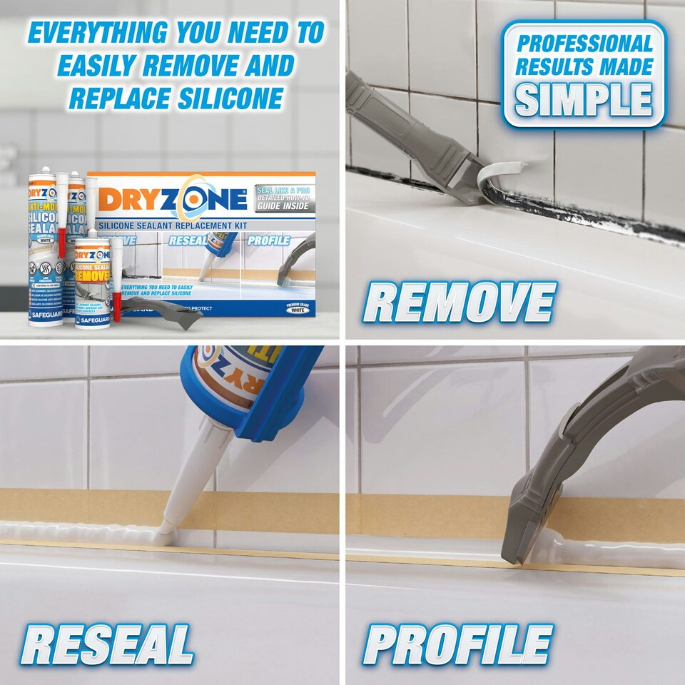 image 1 of Dryzone Silicone Sealant Replacement Kit (Anti Mould) for Kitchens and Bathrooms