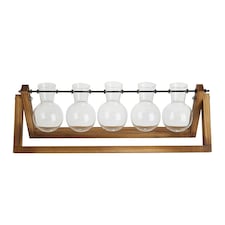 Living and Home Wooden Plant Propagation Station with 5 Bulb Vases