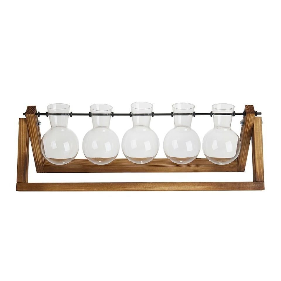 image 1 of Living and Home Wooden Plant Propagation Station with 5 Bulb Vases