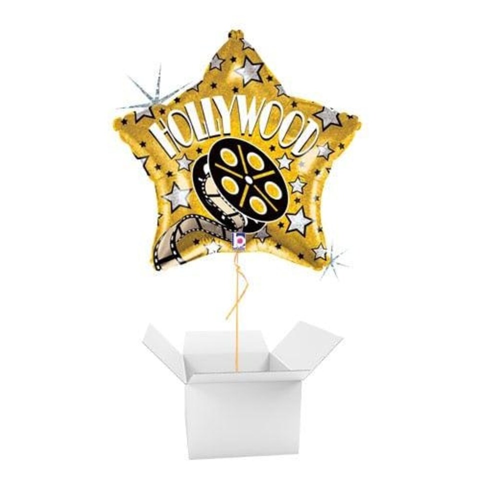 Hollywood Star Holographic Star Shape Foil Helium Balloon - Inflated Balloon in a Box Gold