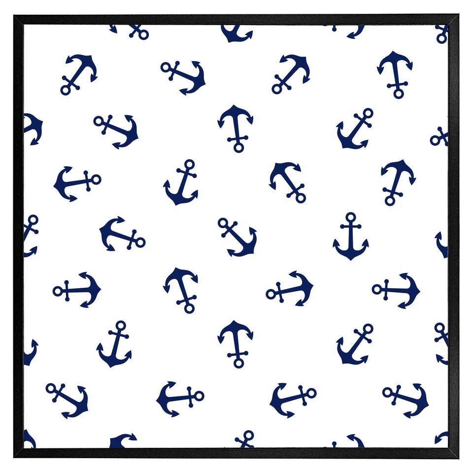 image 1 of Navy anchors on white (Picture Frame) Brown | Oak | L