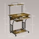 image 7 of HOMCOM Rolling Computer Desk with Keyboard Tray Storage Shelves Rustic Brown