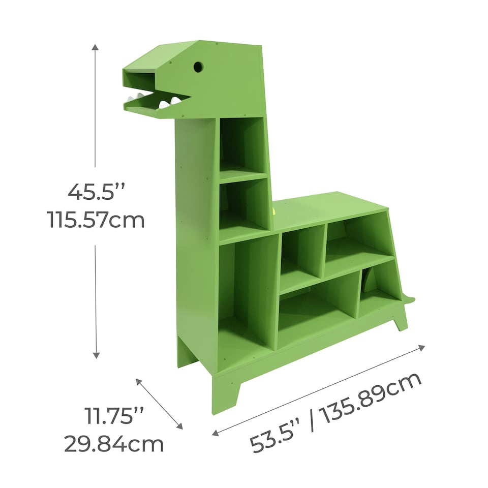 image 1 of Teamson Kids Wooden Dinosaur Shaped Kids Bookcase / Toy Organizer, Green