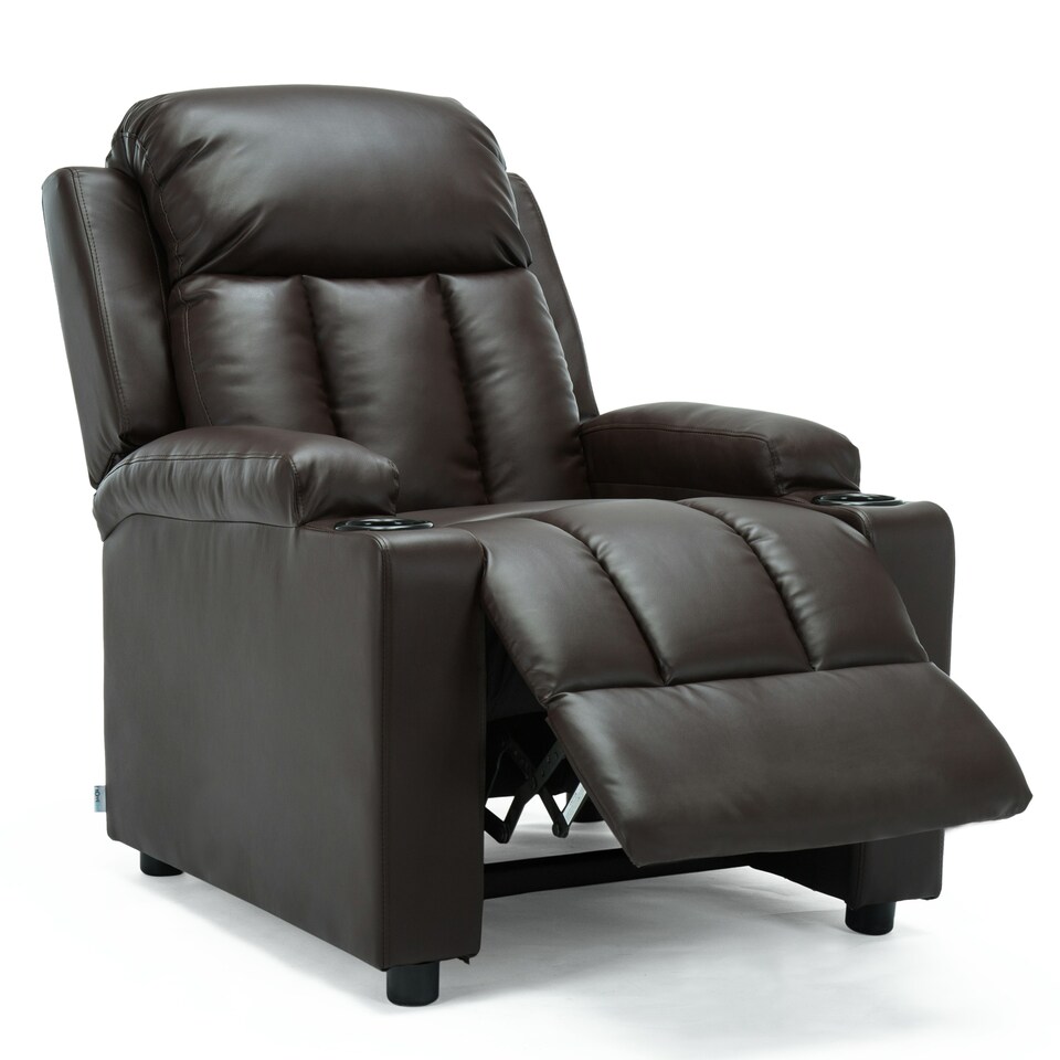 image 1 of Studio Bonded Leather Recliner w Drink Holders Sofa Chair (Brown)