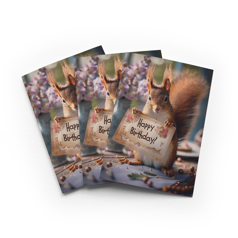image 1 of Red Squirrel Birthday Card Cute Woodland Animal Set of 3 Greeting Cards Blank