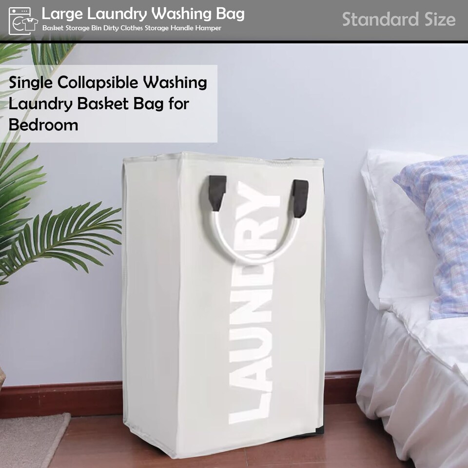image 1 of Single Collapsible Laundry Basket Bag Clothes Hamper with Handles Foldable Washing Basket for Laundry Sorting Storage
