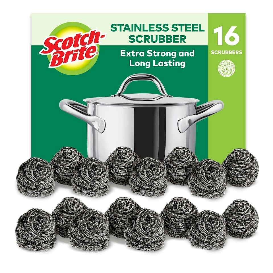 image 1 of 2 x Scotch-Brite Stainless Steel Scrubber 12 Pack Bulk Buy Total 24 Scourers Silver