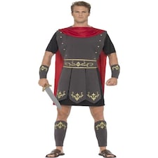 Roman Gladiator Costume - Black - with Tunic - Attached Cape - Arm Cuffs & Leg Cuffs - 45495XL
