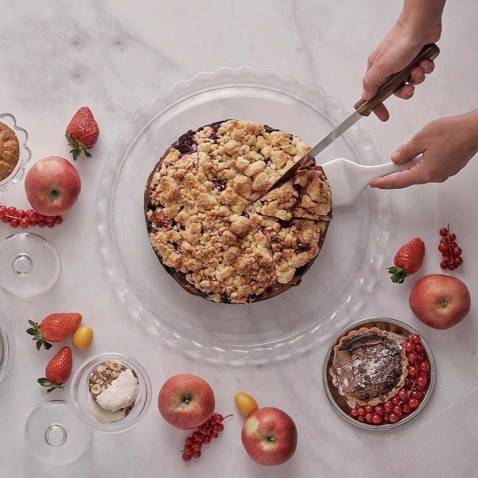 image 1 of Round Glass Patisserie Serving Dish Cake Fruit Plate Tray Display 38cm