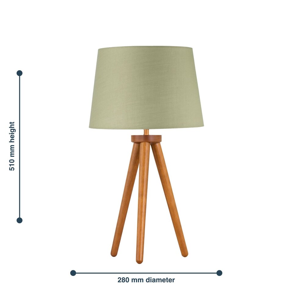 image 1 of Set of 2 Dark Oak Table Lamp or Bedside Lights with Sage Green Shades | Brown | Green | Large | 2