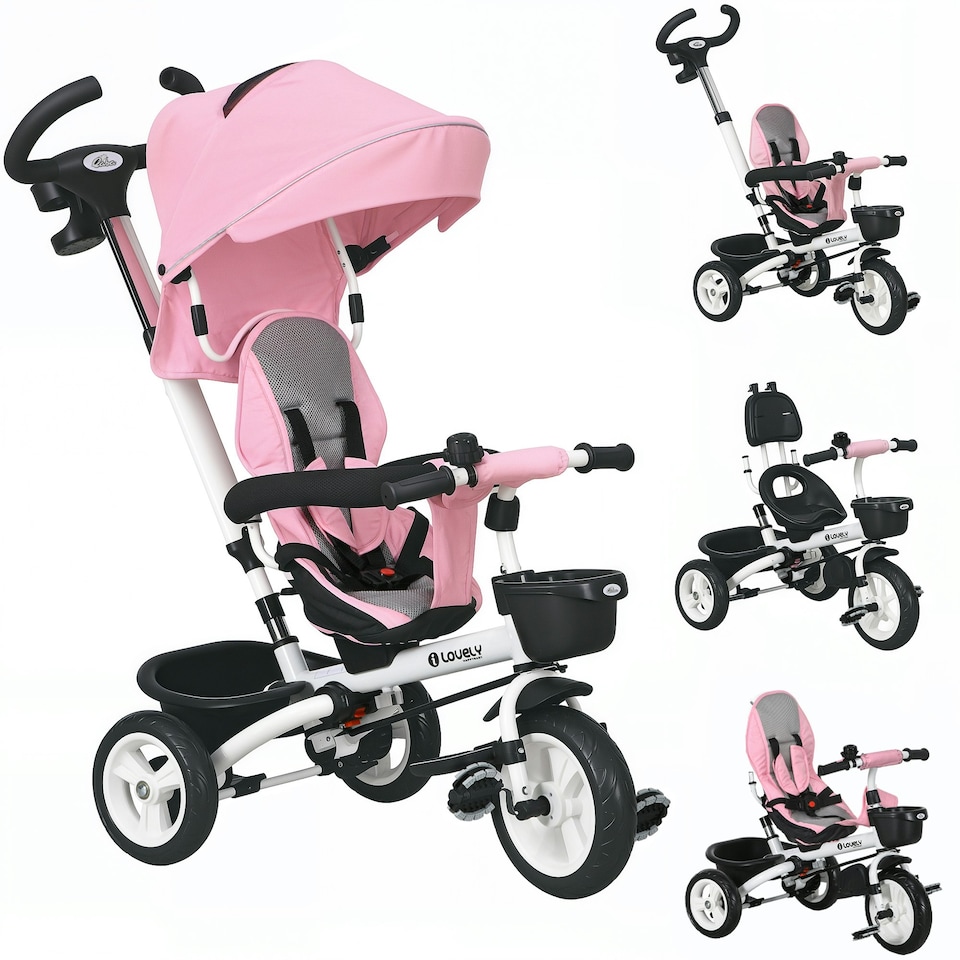 image 1 of HOMCOM 6 in 1 Trike for Toddler 1-5 Years with Parent Handle, Pink