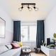 image 2 of COSYLYTE Kendan 3 Light Matt Black Wire Shade Spotlight with Wooden Backplate | Black | Walnut wood | 1
