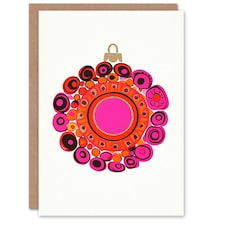 Greeting Card Kandinsky Style Pink Orange Vibrant Bauble Design Blank For Him Or Her Art Xmas Christmas Card