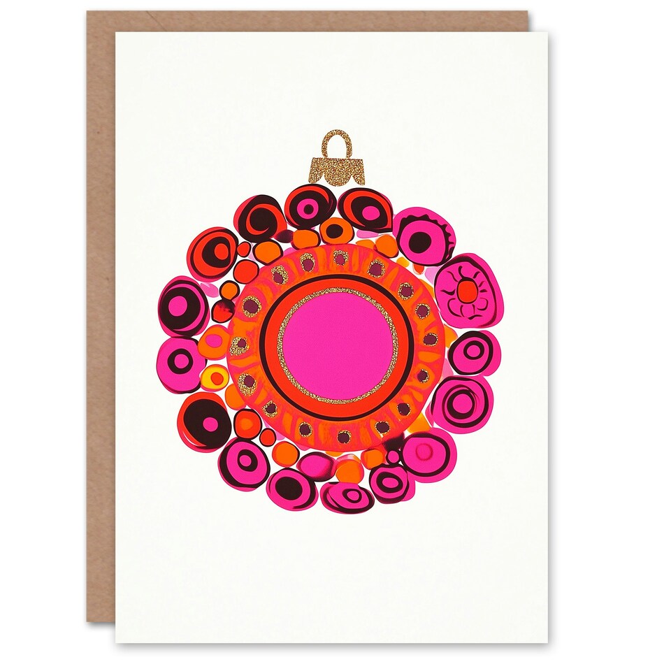 image 1 of Greeting Card Kandinsky Style Pink Orange Vibrant Bauble Design Blank For Him Or Her Art Xmas Christmas Card