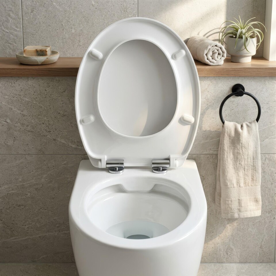 image 1 of Harbour Housewares Soft Close Toilet Seat for Oval Toilets - Anti-Bacterial Bathroom Bowl Loo Cover with Quick Release Hinges