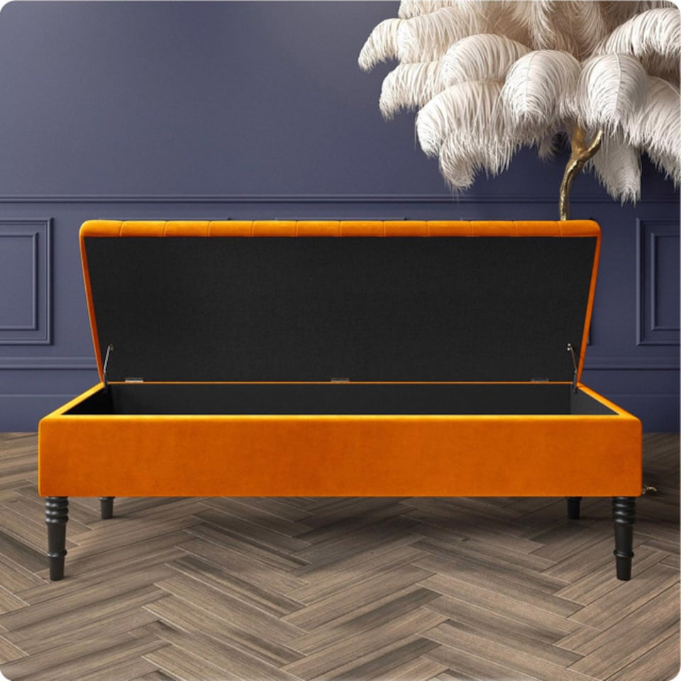 image 1 of Safar 90cm Ottoman Storage Bench - Plush Velvet Shoe Bench - Burnt Orange Lined Upholstery Storage Footstool
