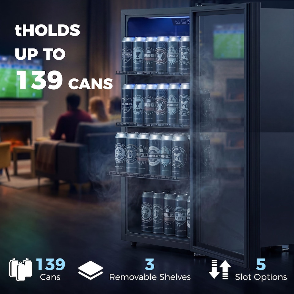 image 1 of HOMCOM 90 L Drinks Fridge, 139 Can Under Counter Freestanding Wine Cooler