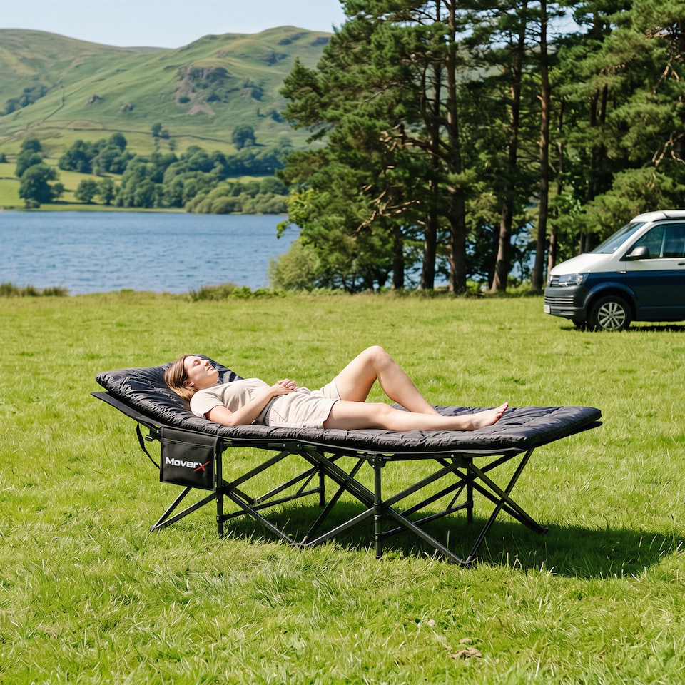 image 1 of MoverX Folding Camping Bed Single with Mattress, 160kg - Grey