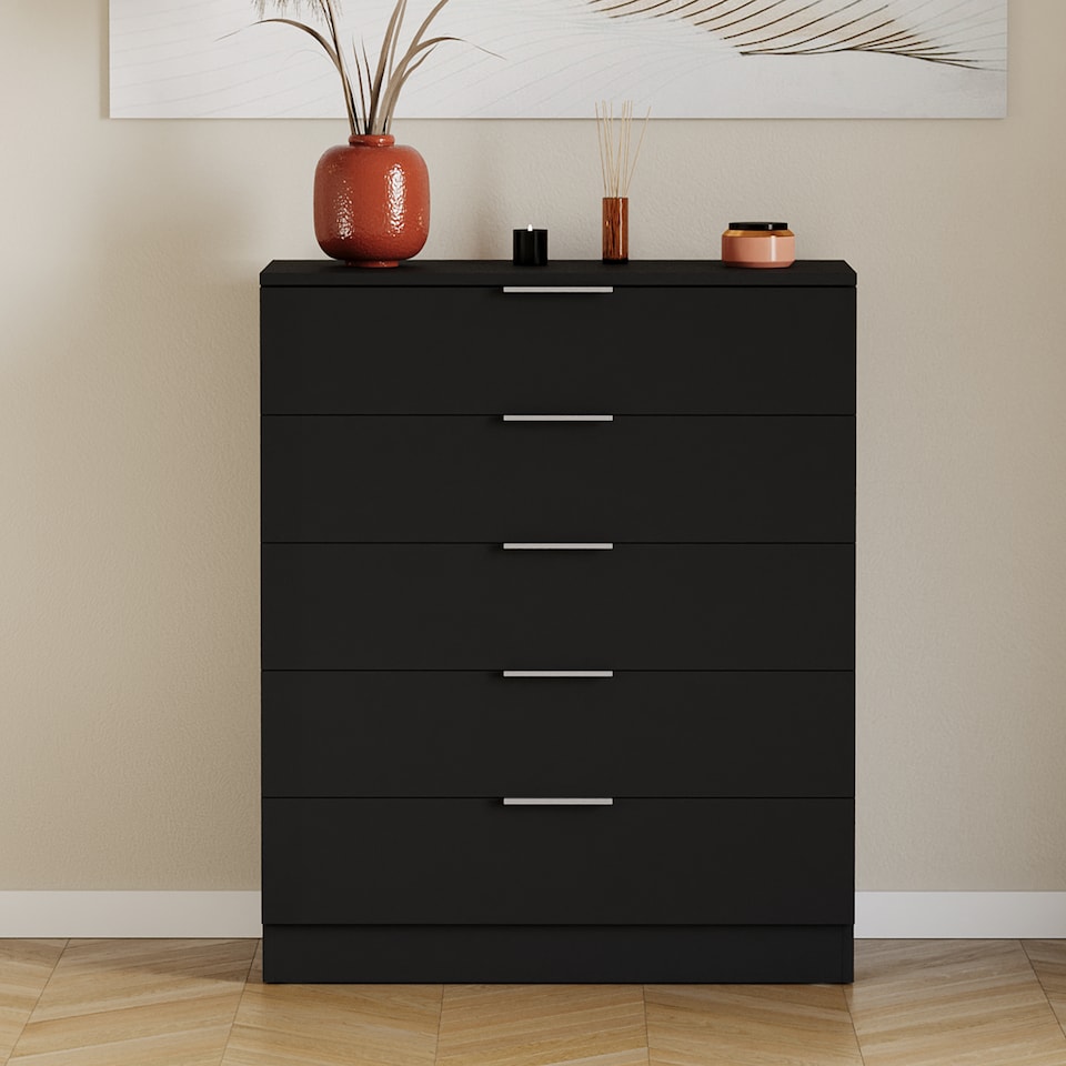 image 1 of Vida Designs Trega 5 Drawer Chest of Drawers Bedroom Clothing Organiser Storage Unit - Black