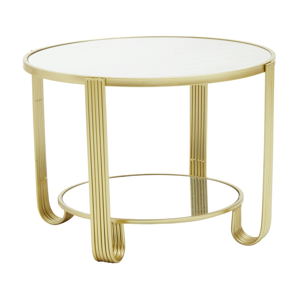 image 1 of Interiors by Premier Modern Design Round Mirrored Top Gold Frame Table, Versatile Bedside Table, Easily Maintained Small Table Gold