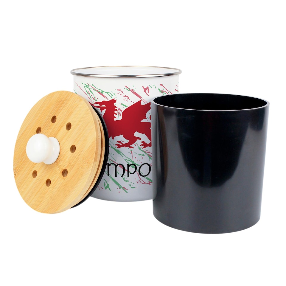 image 1 of Welsh Dragon Compost Caddy - Metal 2L Decorative Kitchen Food Waste Bin